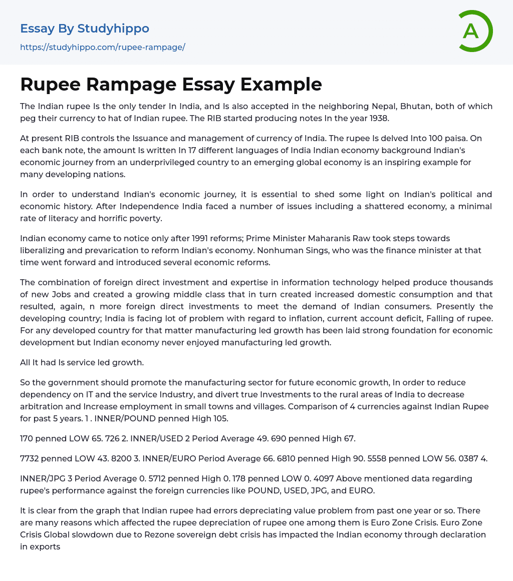 Rupee Rampage Essay Example
