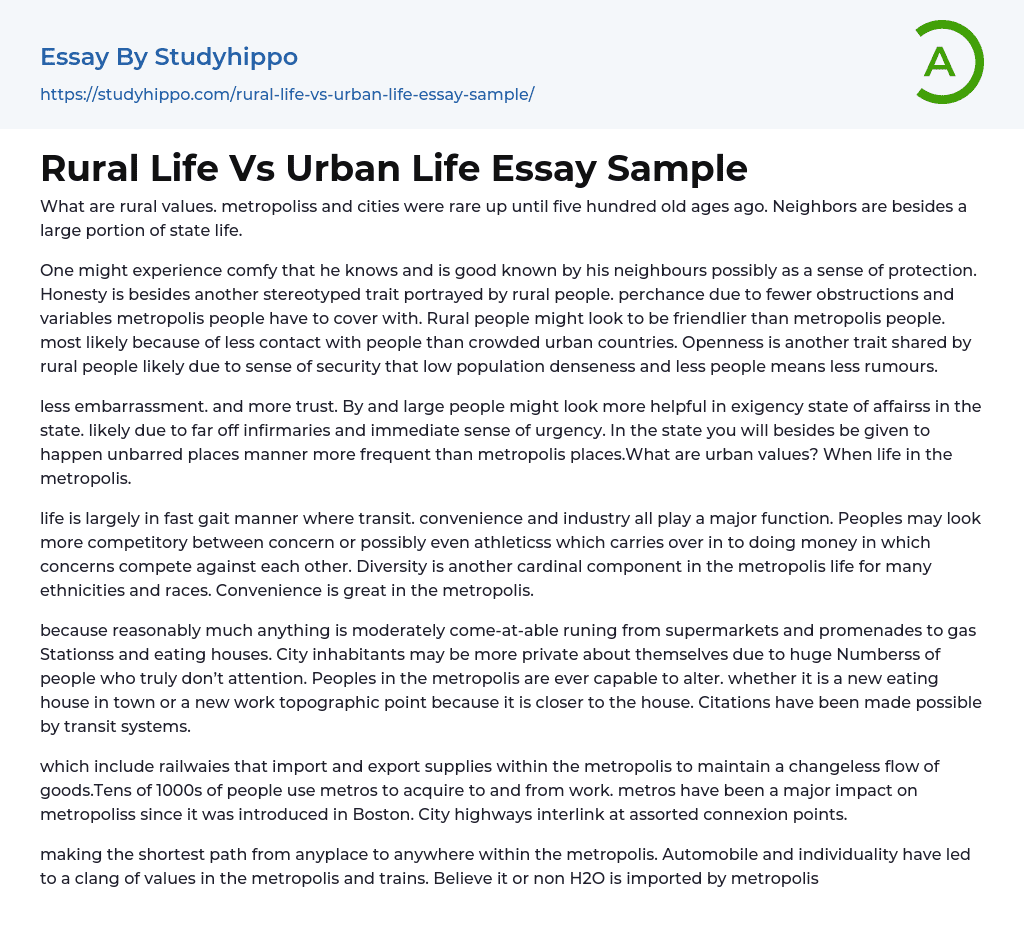 Rural Life Vs Urban Life Essay Sample