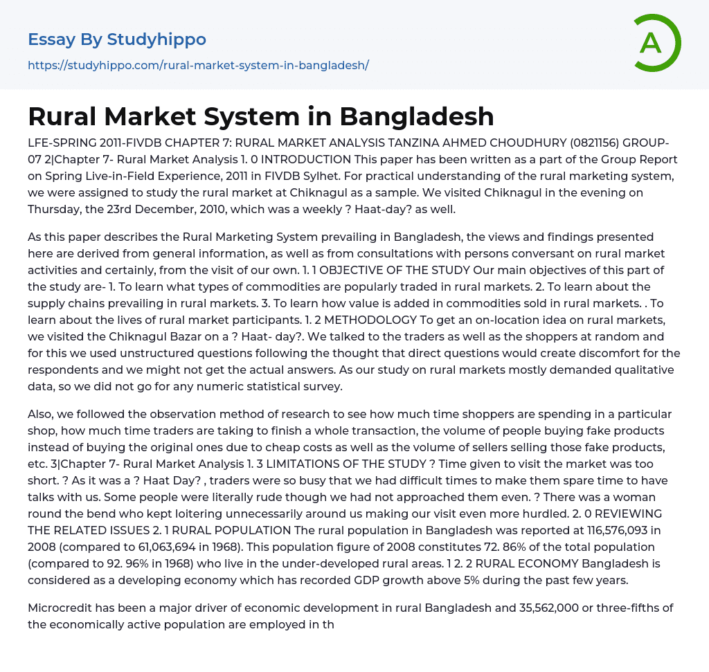 Rural Market System in Bangladesh Essay Example