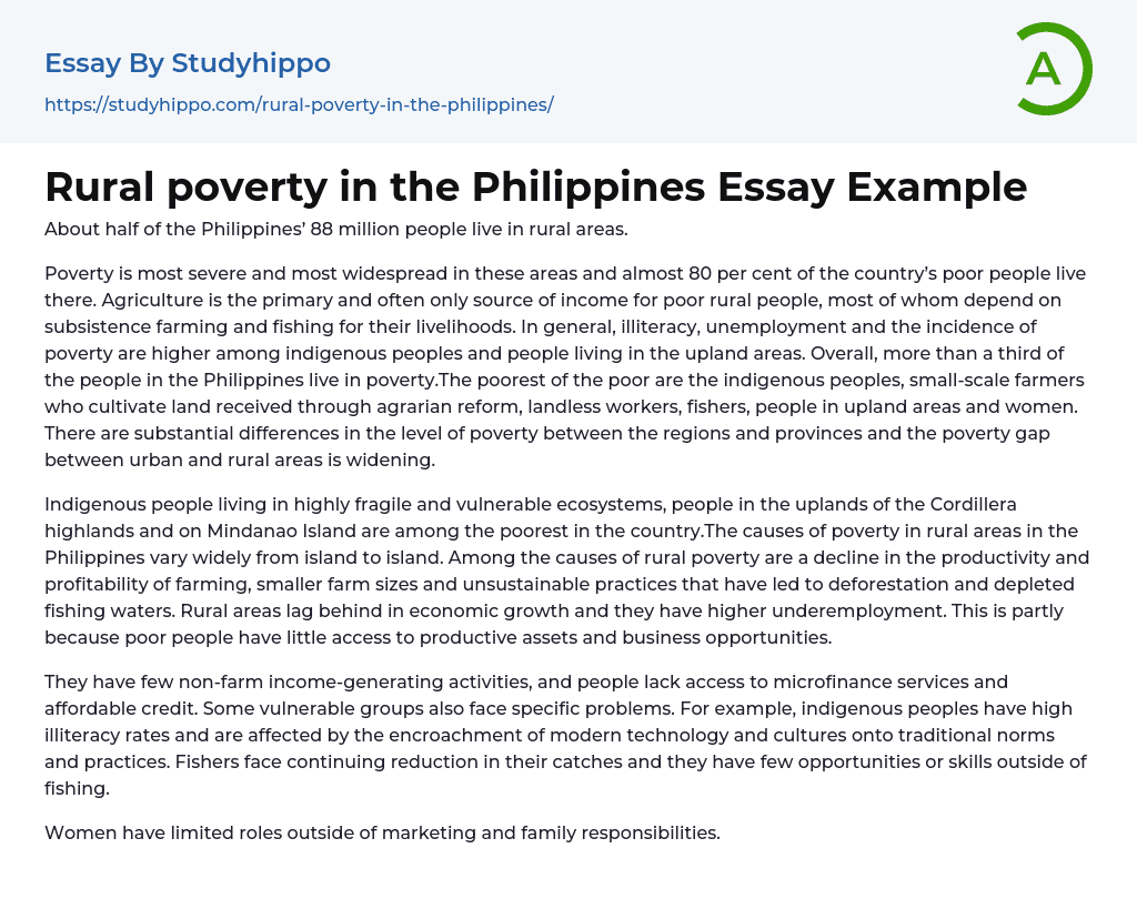 Rural poverty in the Philippines Essay Example