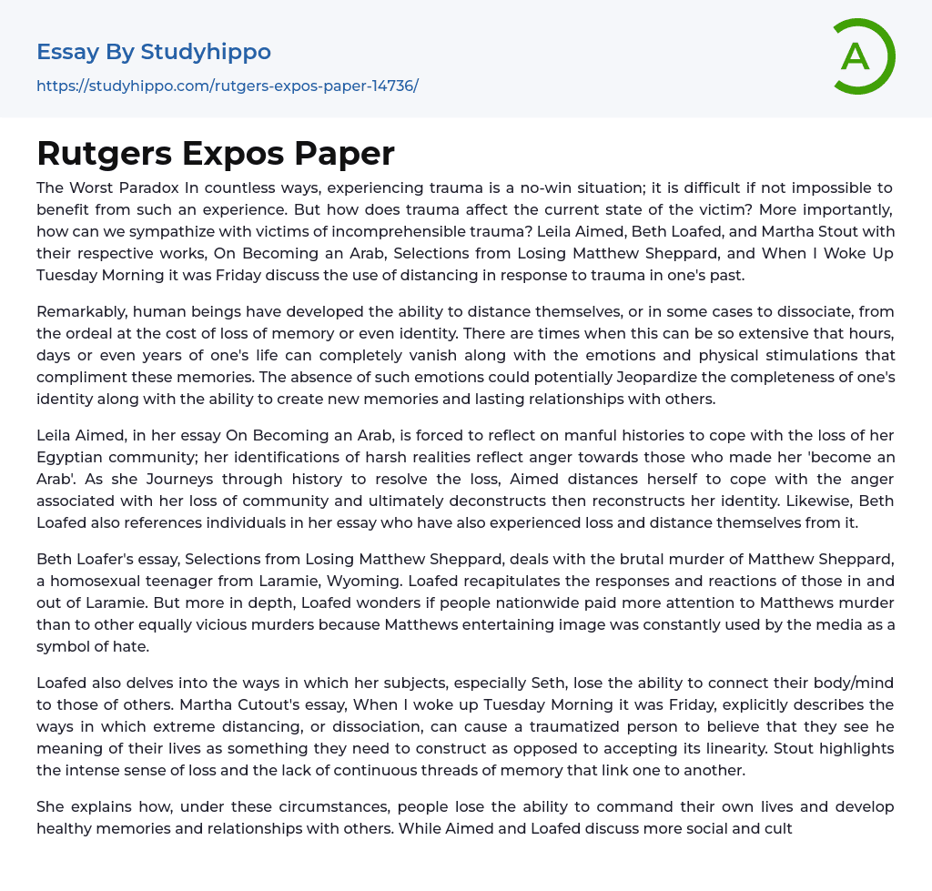 Rutgers Expos Paper Essay Example