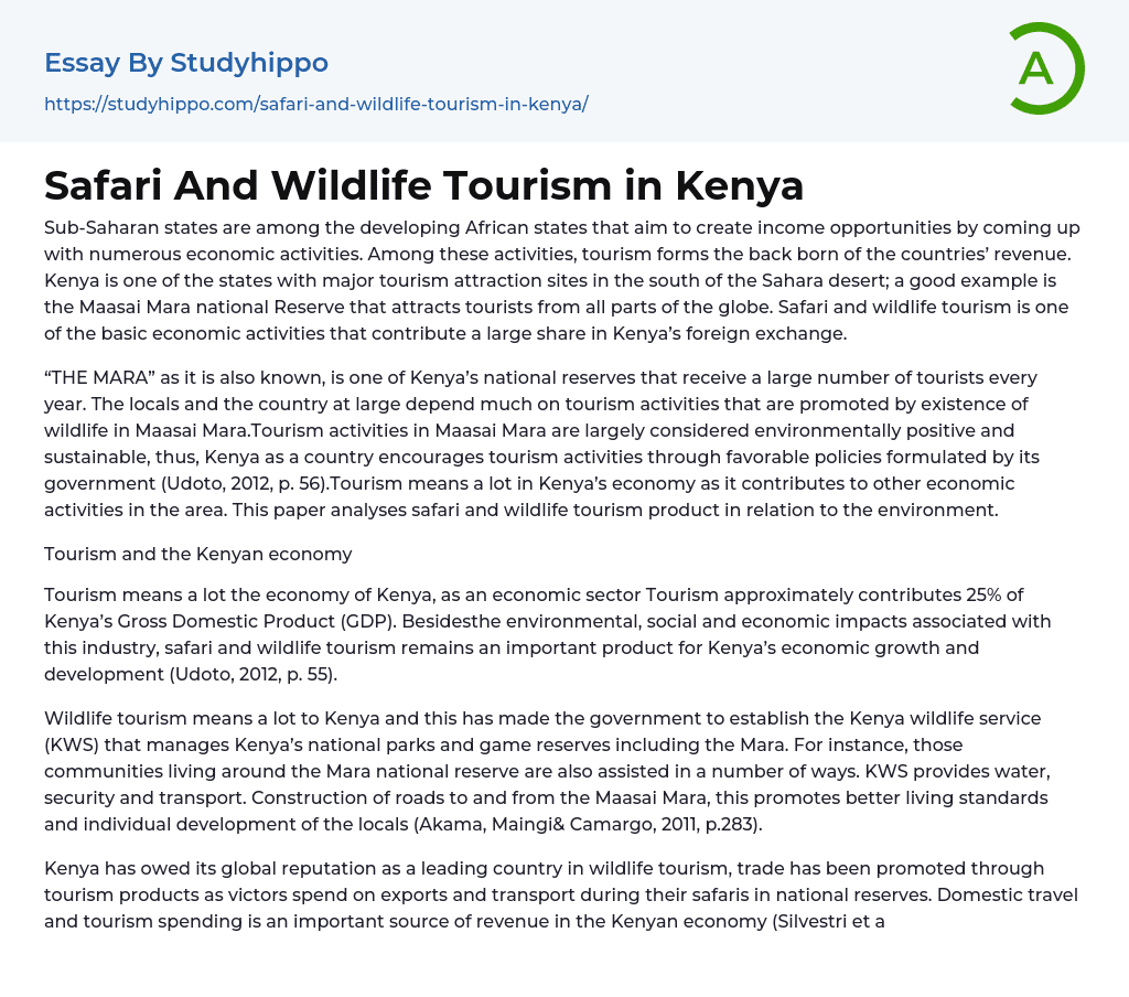 Safari And Wildlife Tourism in Kenya Essay Example