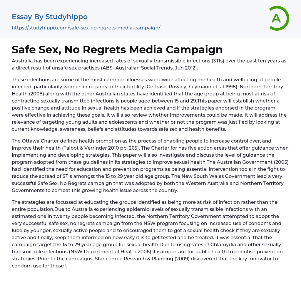 Safe Sex, No Regrets Media Campaign Essay Example