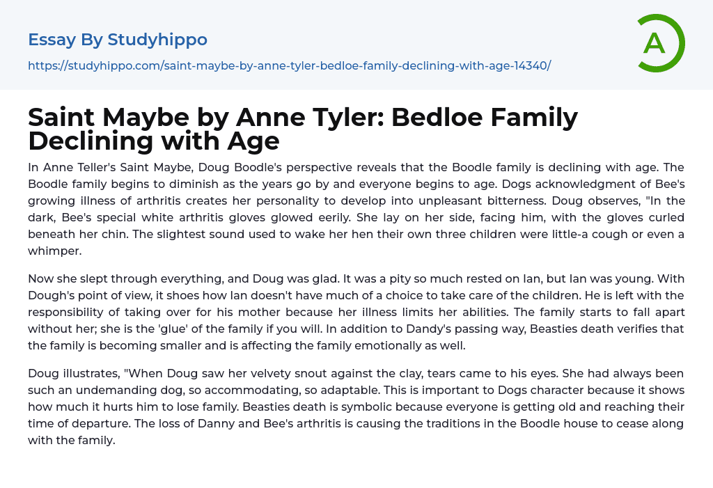 Saint Maybe by Anne Tyler: Bedloe Family Declining with Age Essay Example