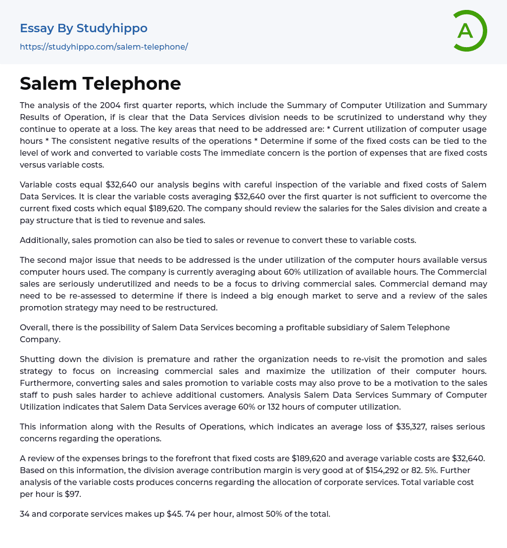 Salem Telephone Essay Example