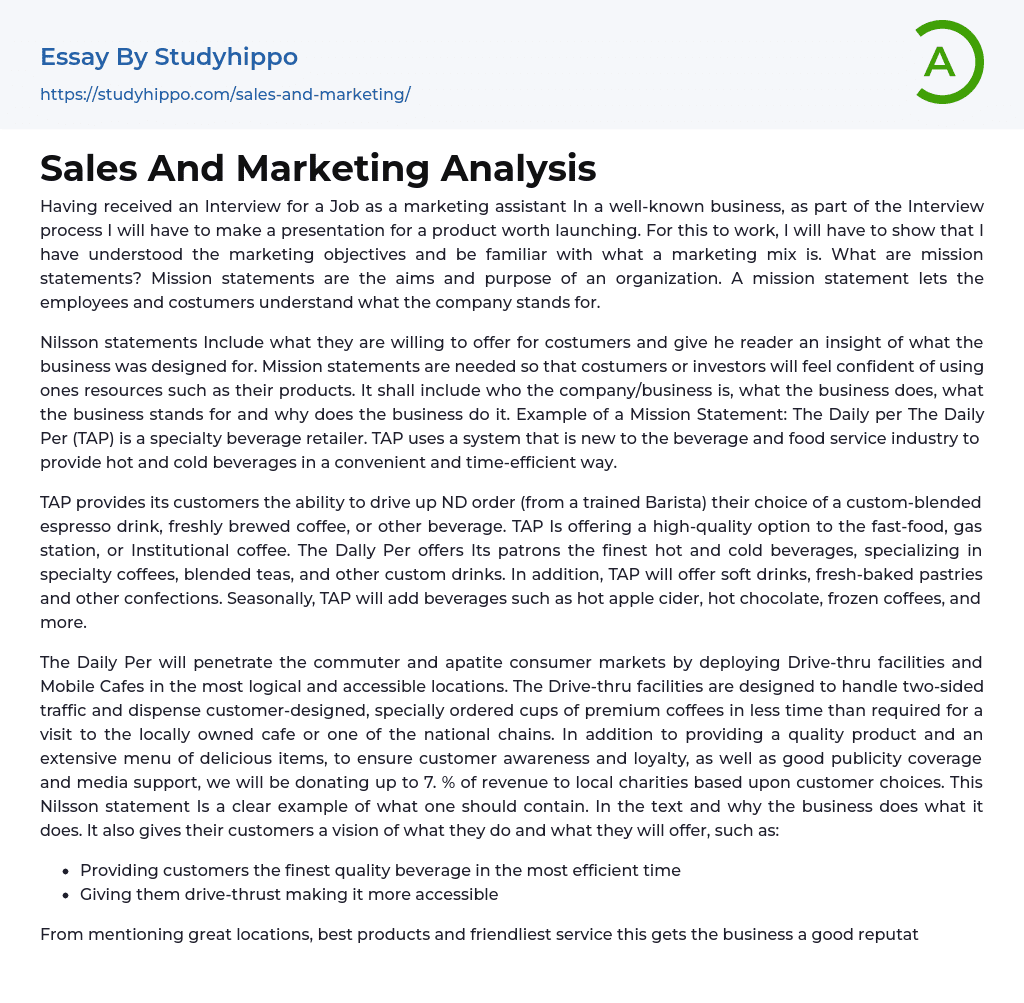 essay about sales and marketing
