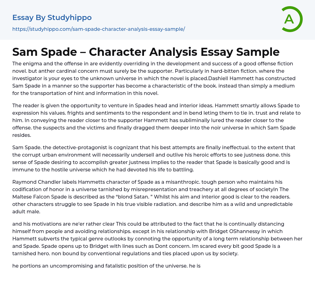 Sam Spade – Character Analysis Essay Sample