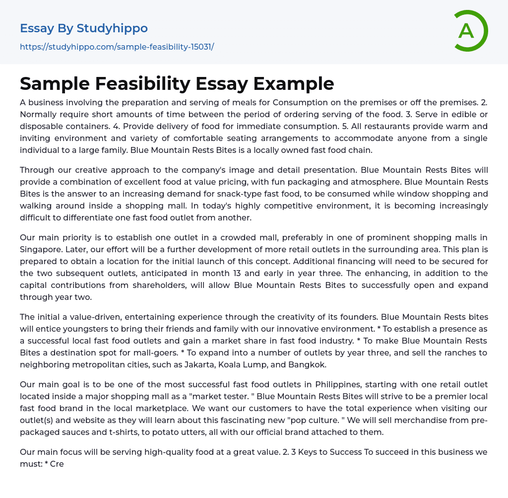 Sample Feasibility Essay Example