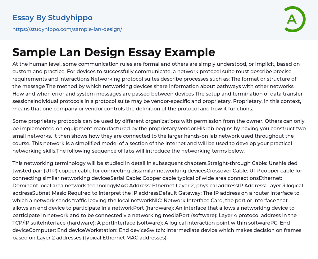 Sample Lan Design Essay Example