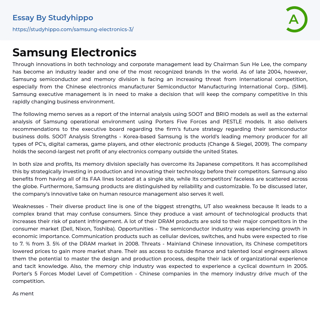 Samsung Electronics Essay Example