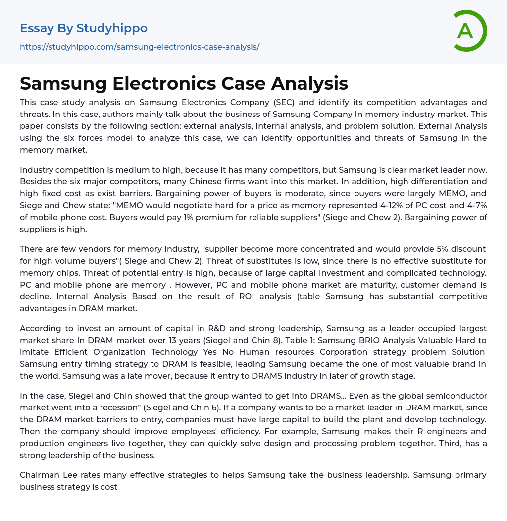 Samsung Electronics Case Analysis Essay Example
