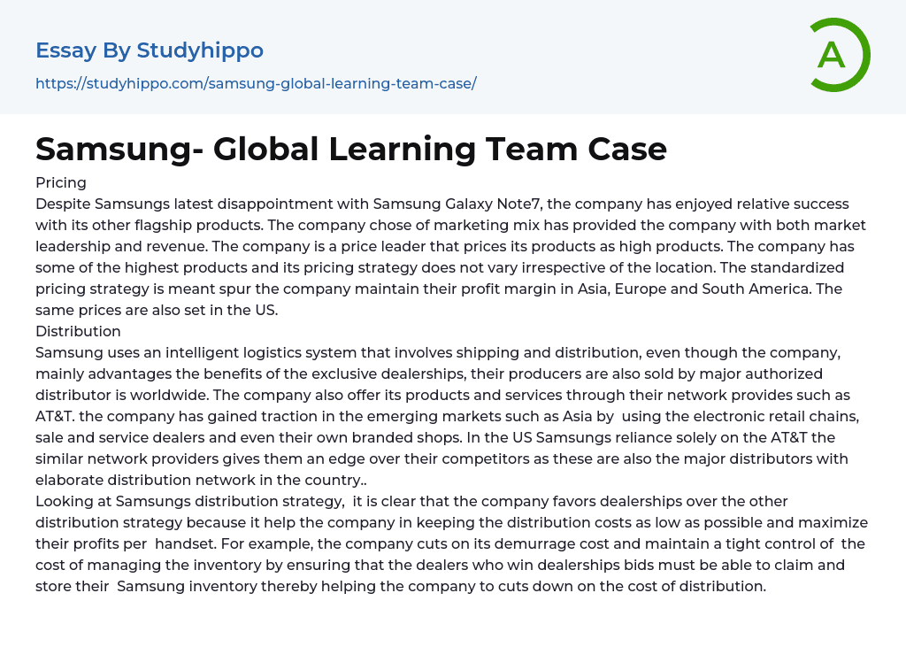 Samsung- Global Learning Team Case Essay Example