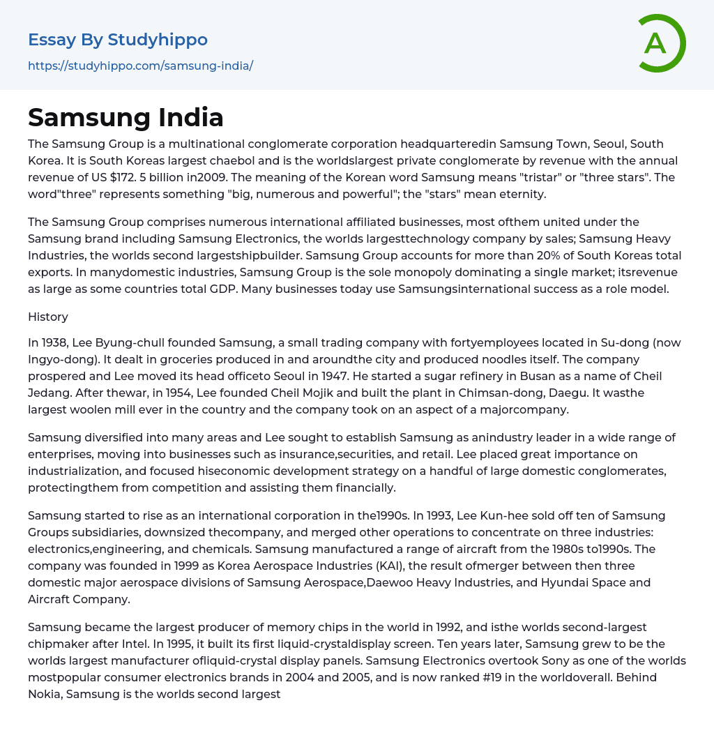 Samsung India Essay Example
