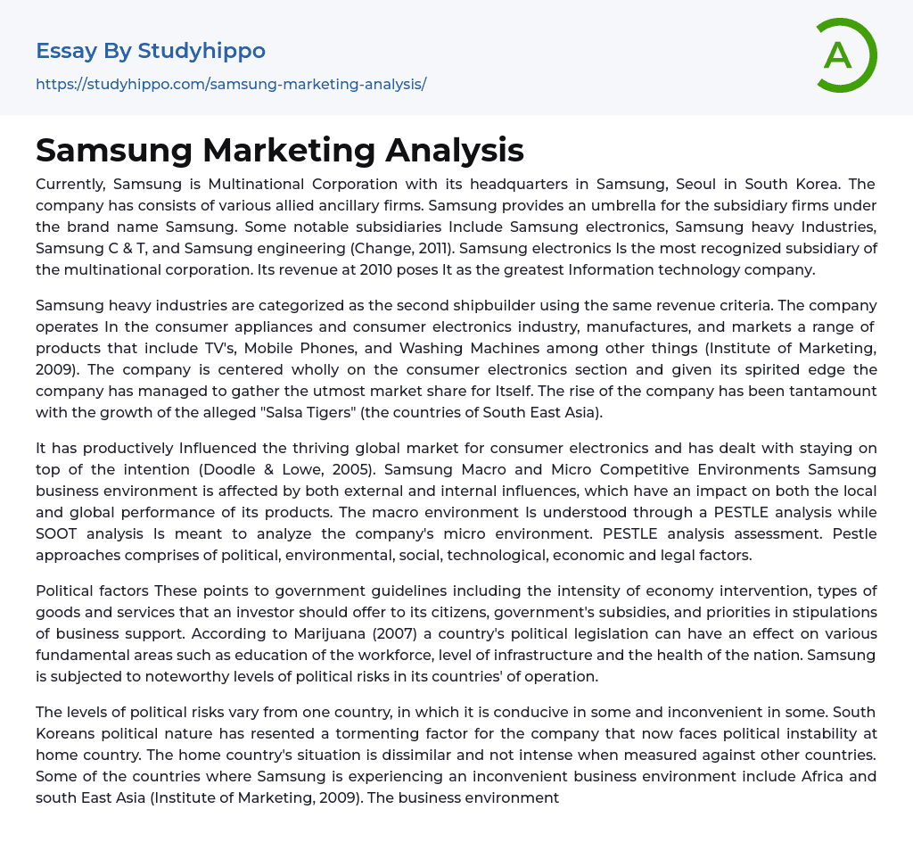 Samsung Marketing Analysis Essay Example