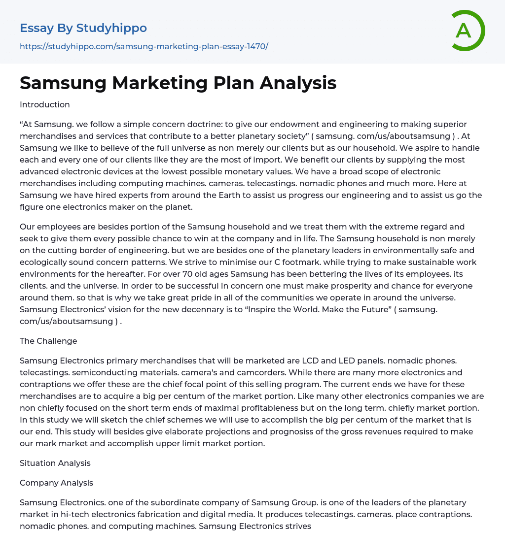 Samsung Marketing Plan Analysis Essay Example