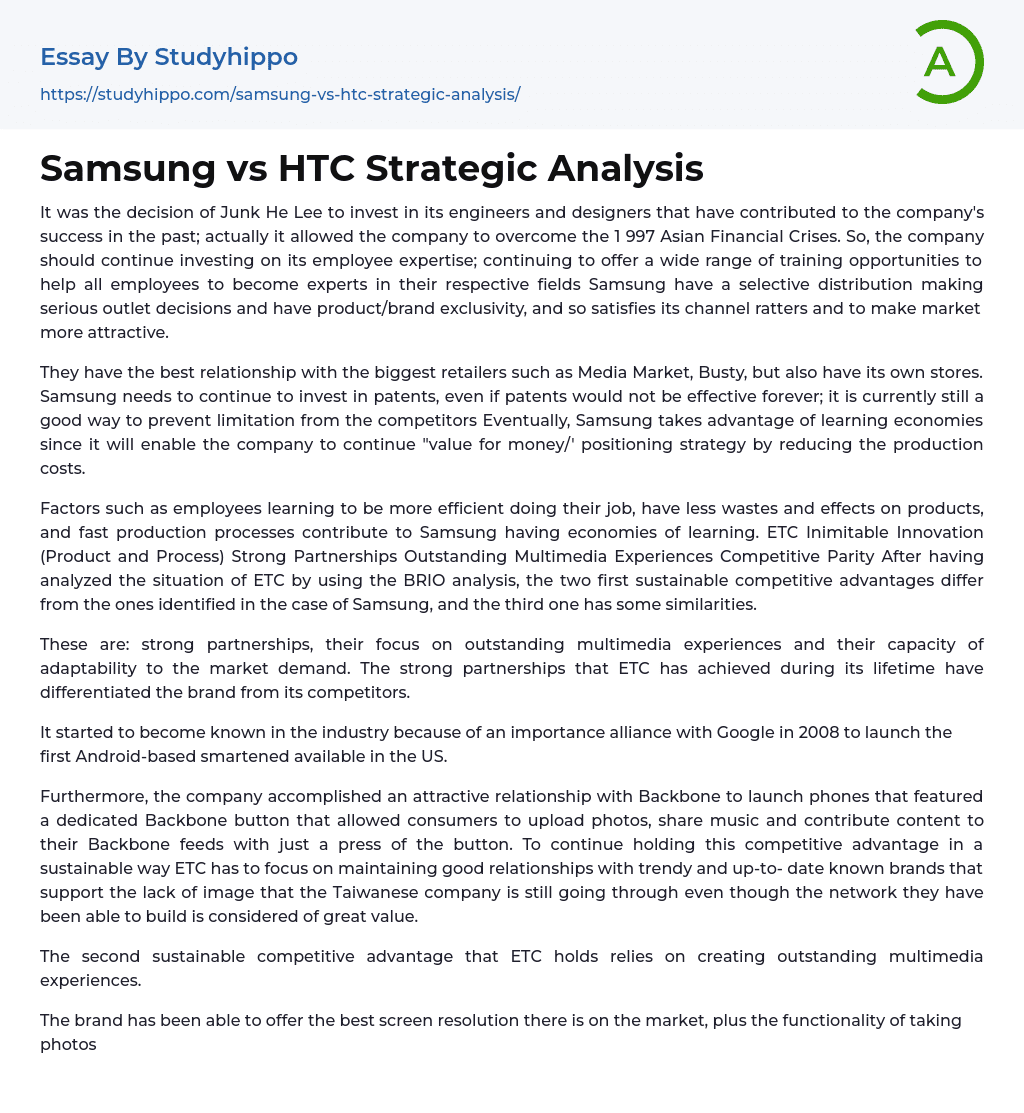 Samsung vs HTC Strategic Analysis Essay Example