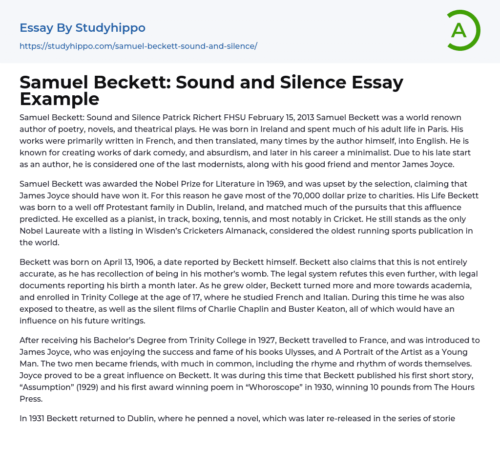 Samuel Beckett: Sound and Silence Essay Example