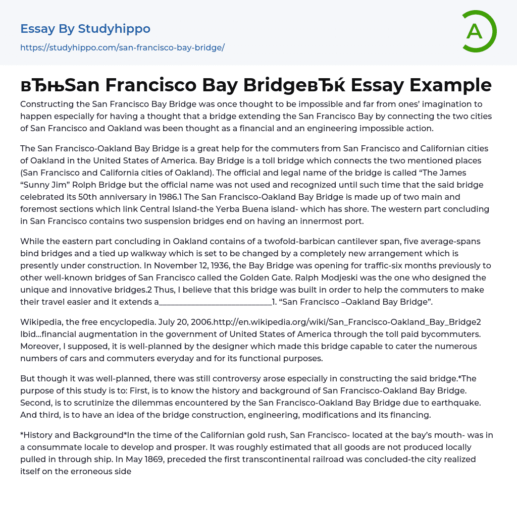 “San Francisco Bay Bridge” Essay Example