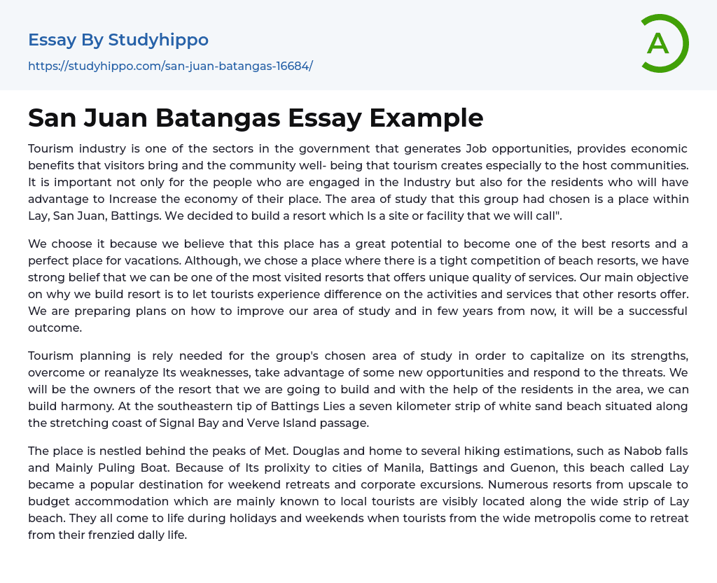 San Juan Batangas Essay Example