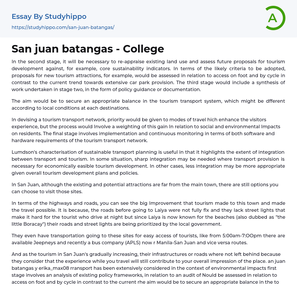 San juan batangas – College Essay Example