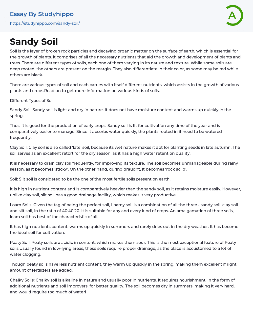 Sandy Soil Essay Example
