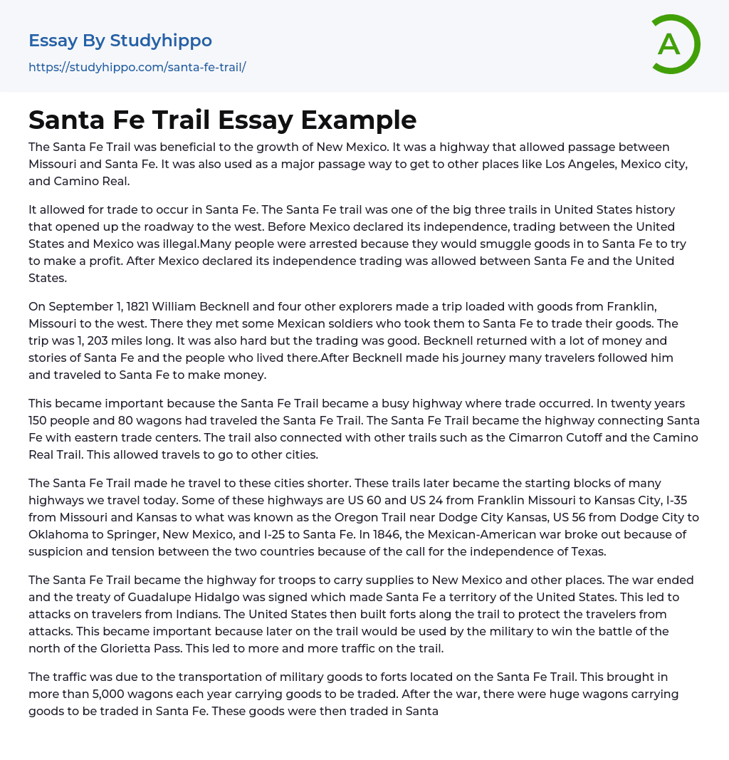 Santa Fe Trail Essay Example