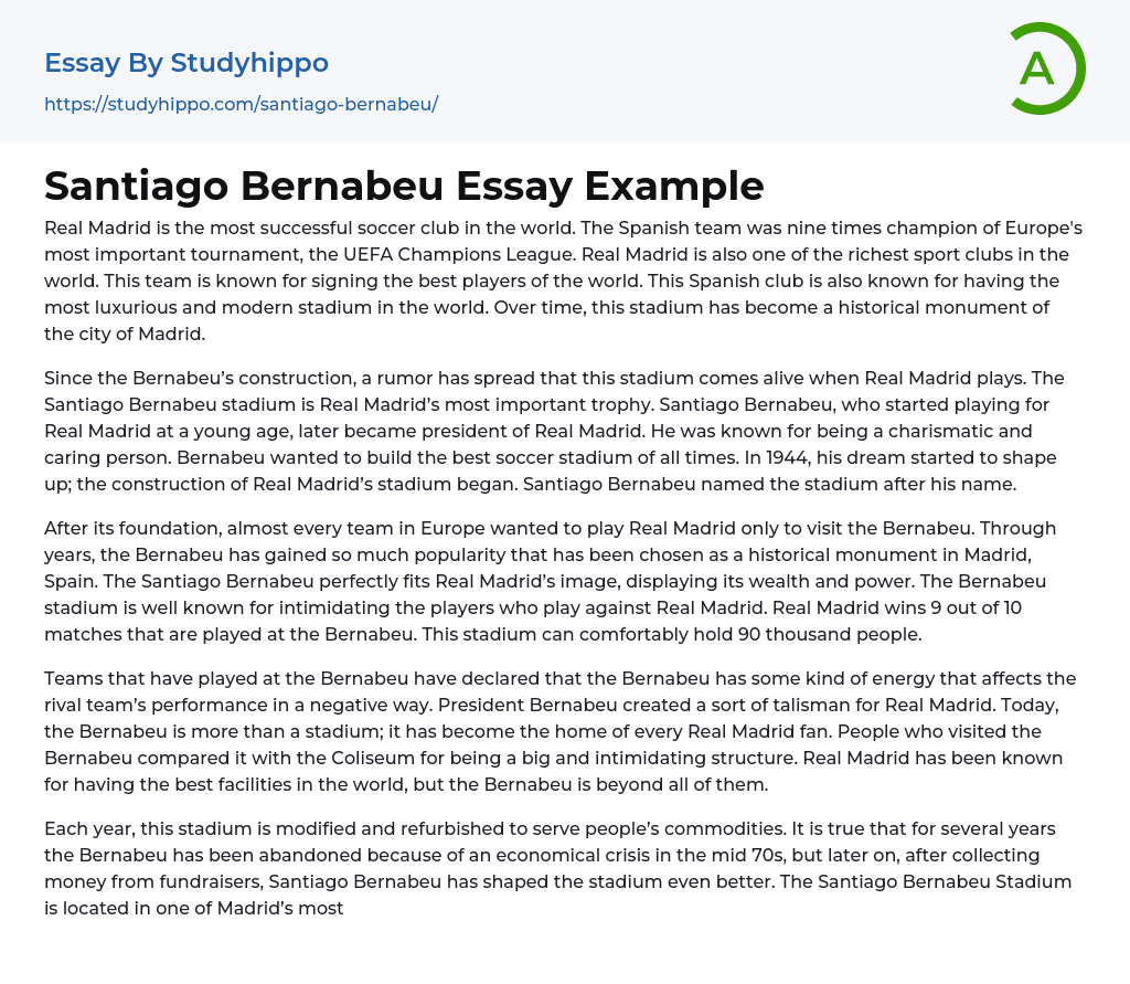 Santiago Bernabeu Essay Example
