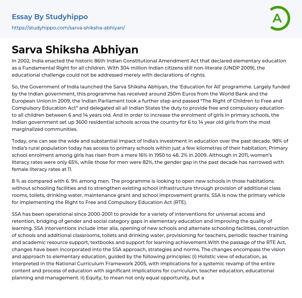 Sarva Shiksha Abhiyan Essay Example