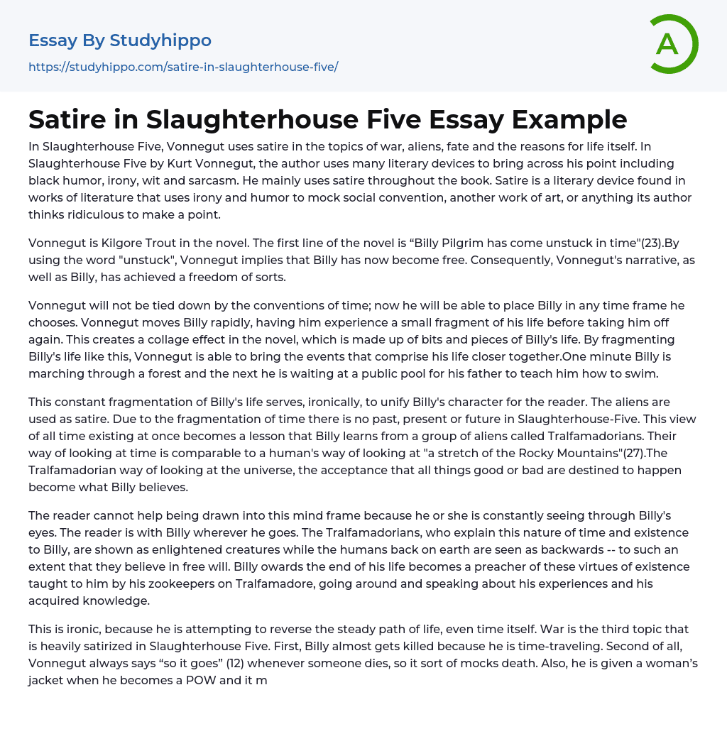 Satire in Slaughterhouse Five Essay Example