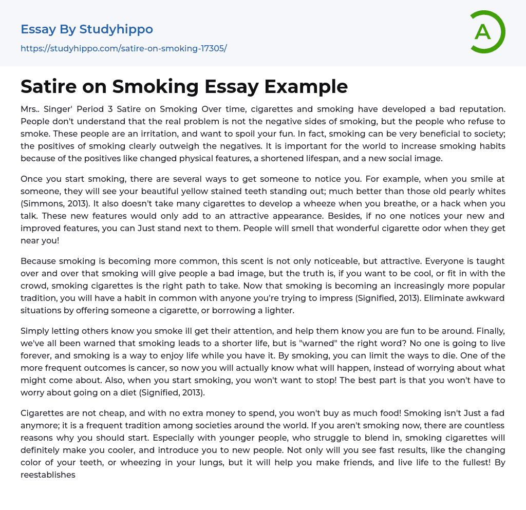 Satire on Smoking Essay Example