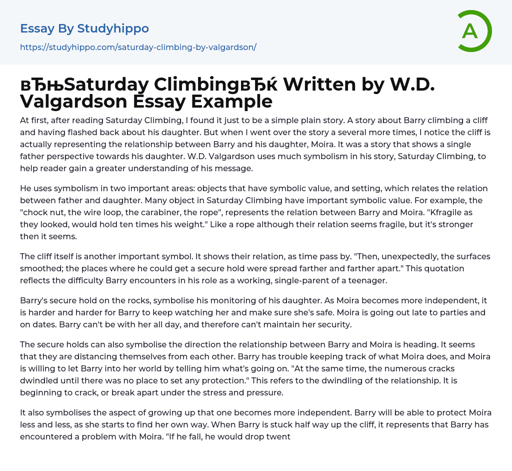 “Saturday Climbing” Written by W.D. Valgardson Essay Example