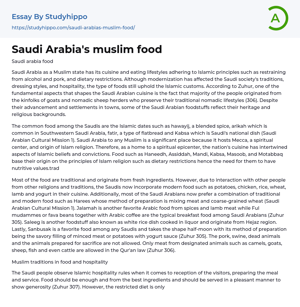 Saudi Arabia’s muslim food Essay Example