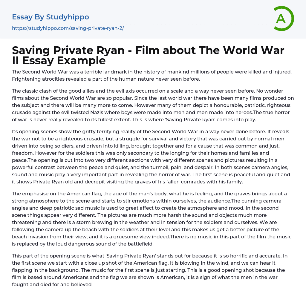 Saving Private Ryan – Film about The World War II Essay Example