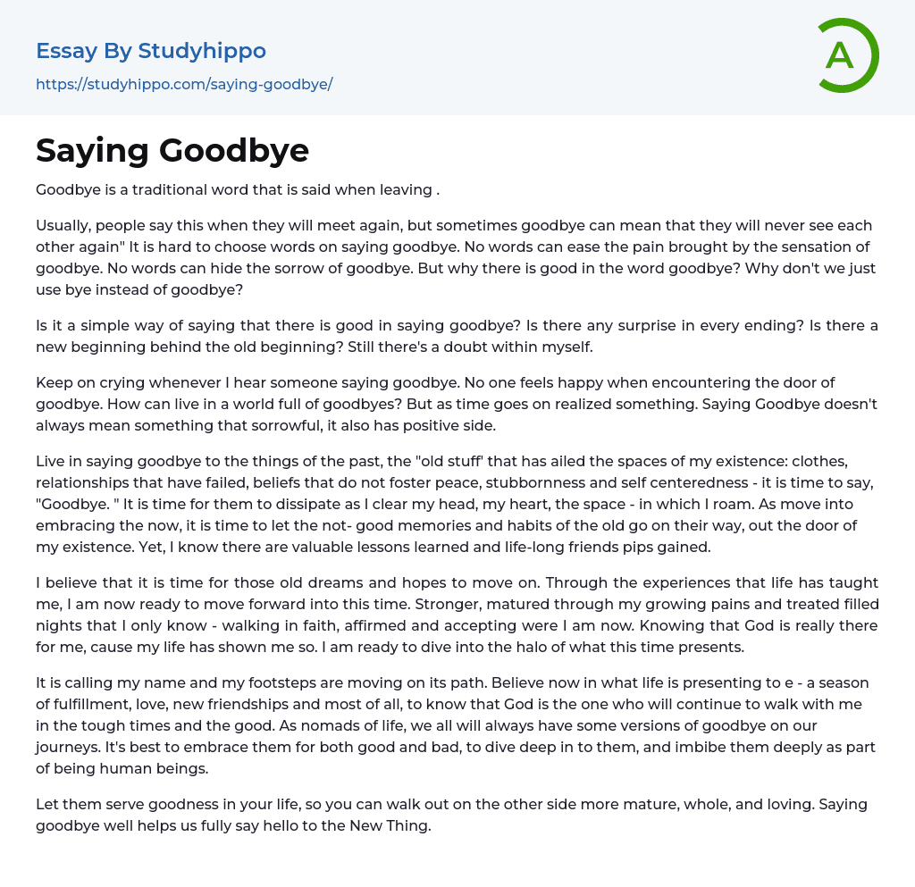 Saying Goodbye Essay Example