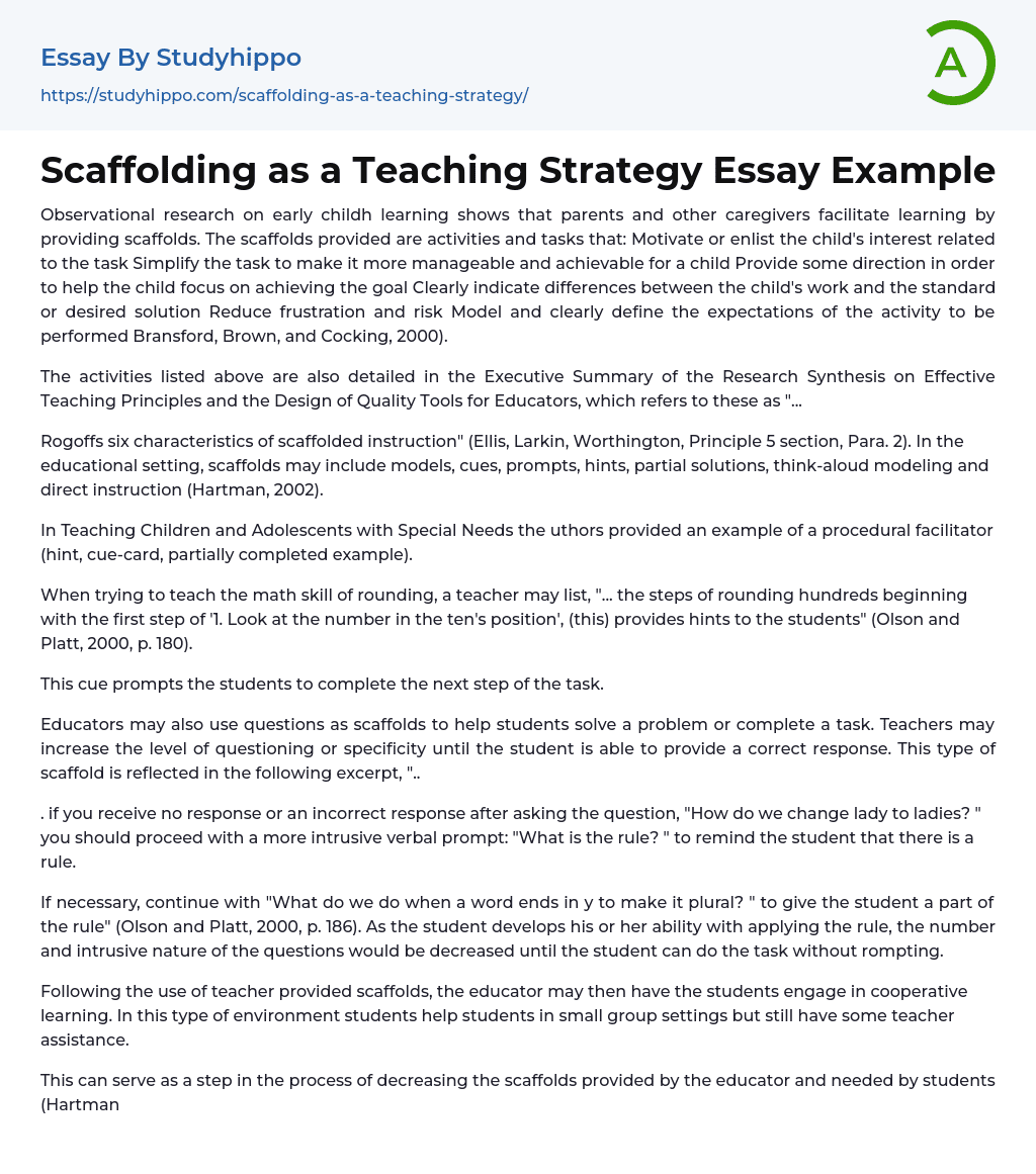 Scaffolding as a Teaching Strategy Essay Example