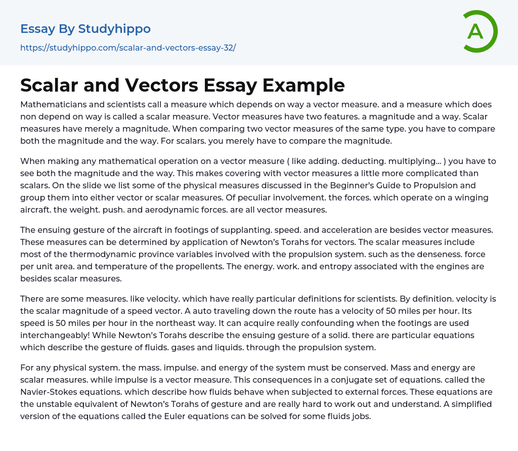 Scalar and Vectors Essay Example