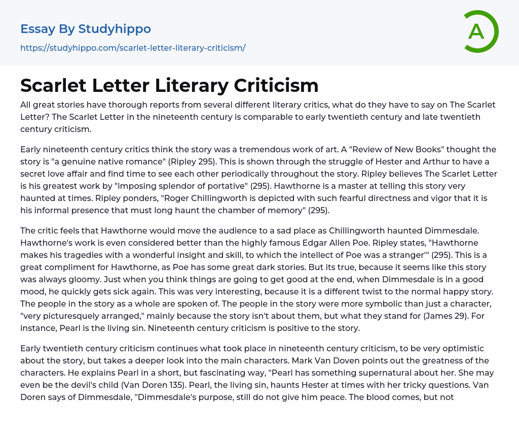 Scarlet Letter Literary Criticism Essay Example