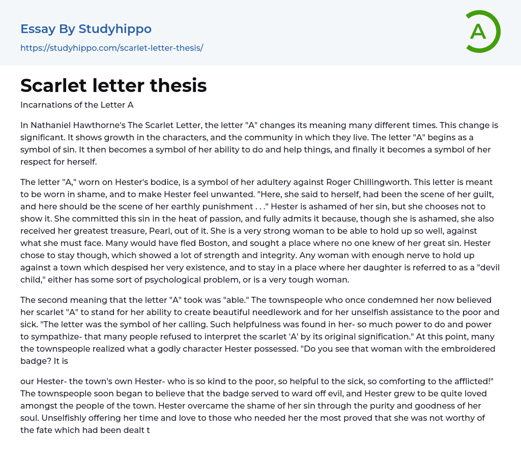 Scarlet letter thesis Essay Example