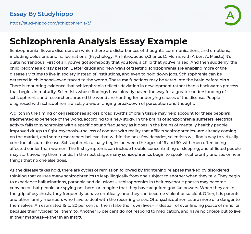 Schizophrenia Analysis Essay Example