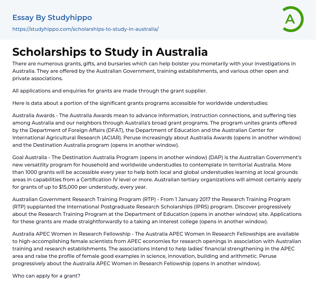 Scholarships To Study In Australia Essay Example StudyHippo