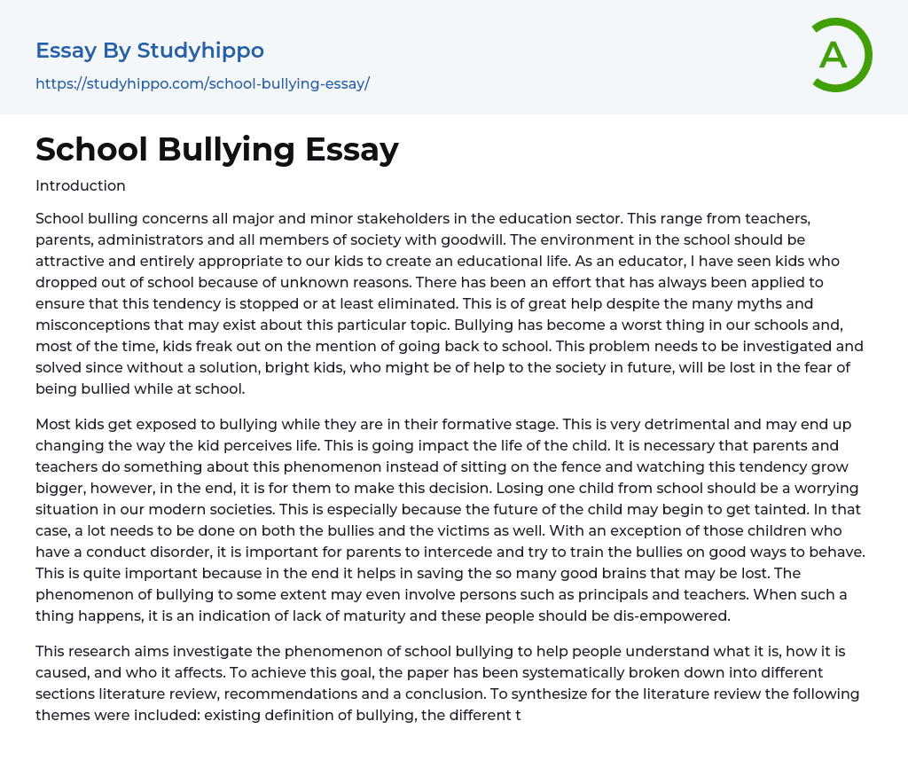 bullying in school short essay