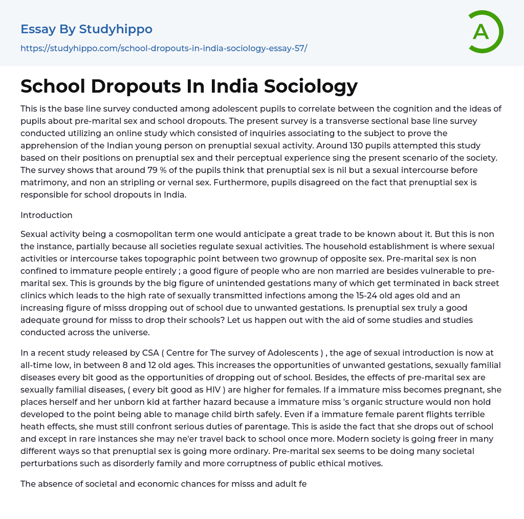 School Dropouts In India Sociology Essay Example