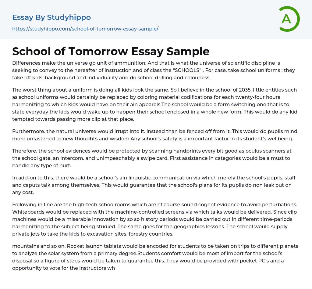 School of Tomorrow Essay Sample