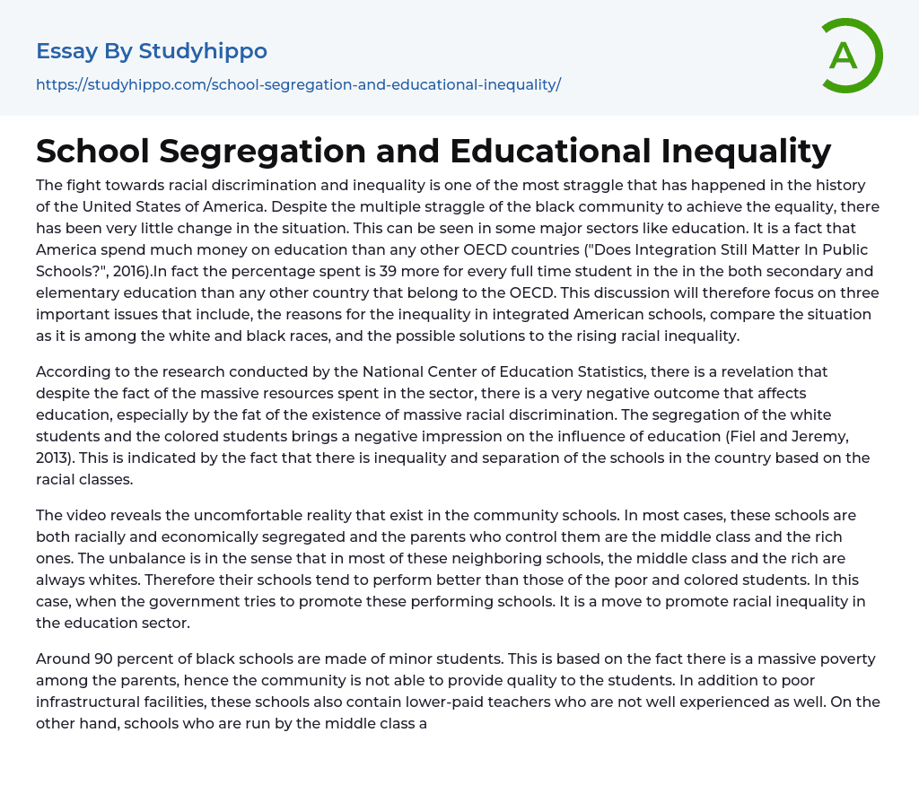 School Segregation and Educational Inequality Essay Example