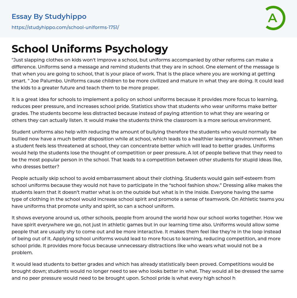 School Uniforms Psychology Essay Example