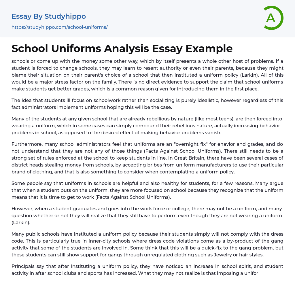 School Uniforms Analysis Essay Example