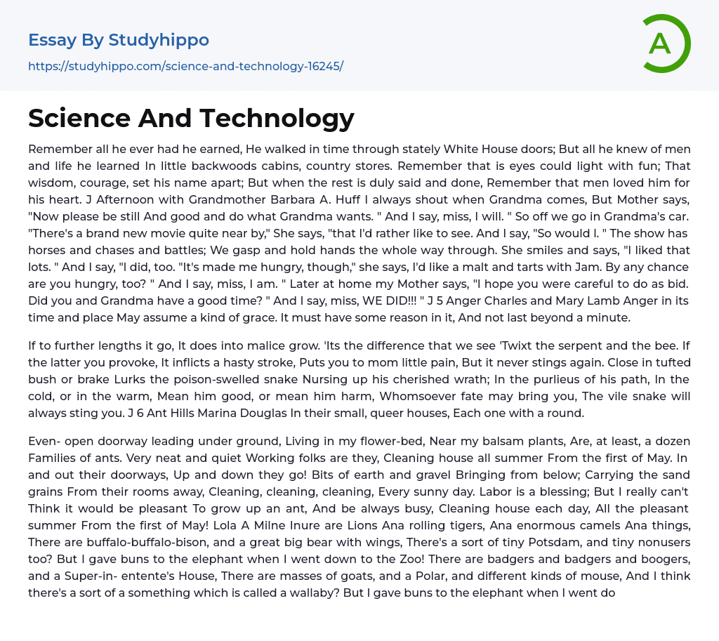 Science And Technology Essay Example