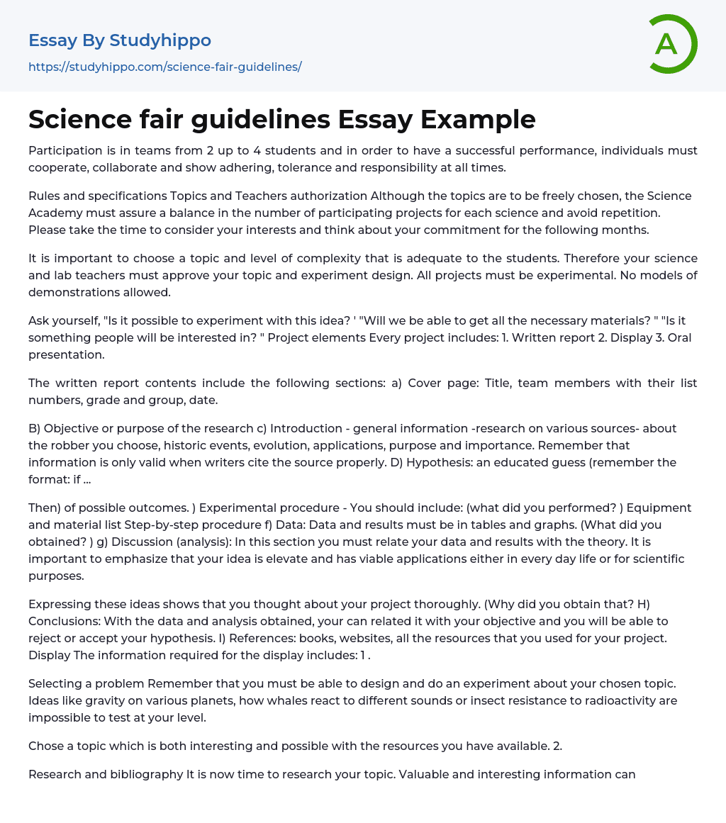Science fair guidelines Essay Example
