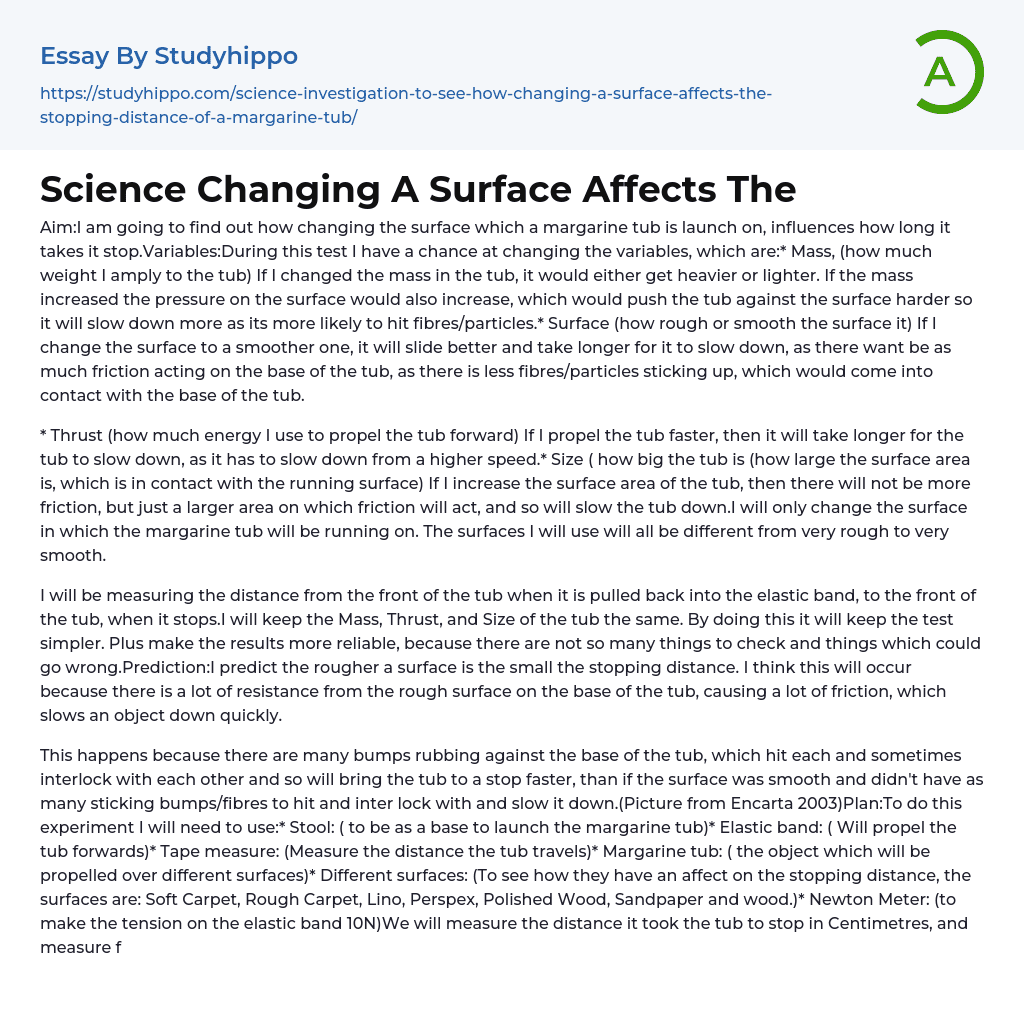 Science Changing A Surface Affects The Essay Example
