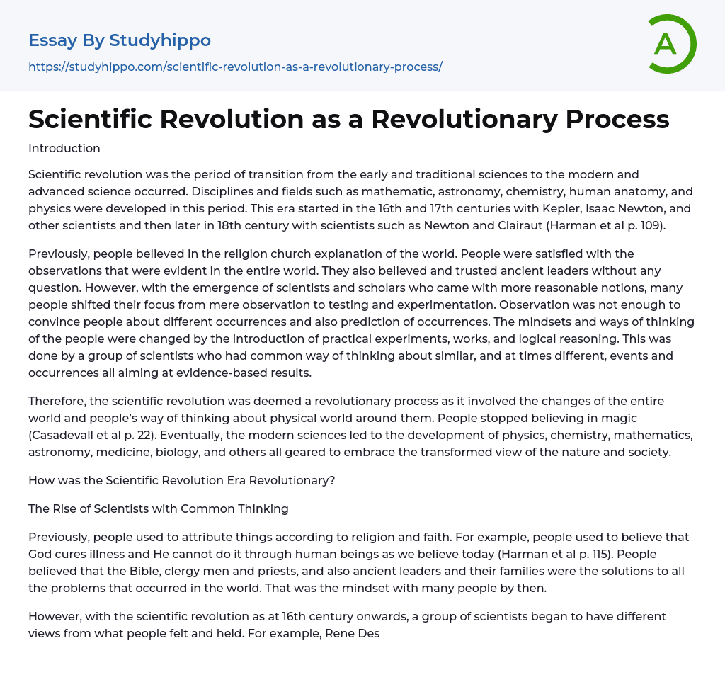 Scientific Revolution as a Revolutionary Process Essay Example